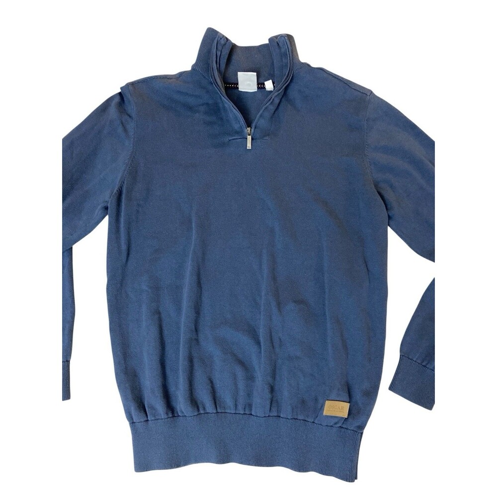 Oscar de la Renta Men’s Sweater‎ XL Blue Half Zip Pullover Cotton Knit Casual